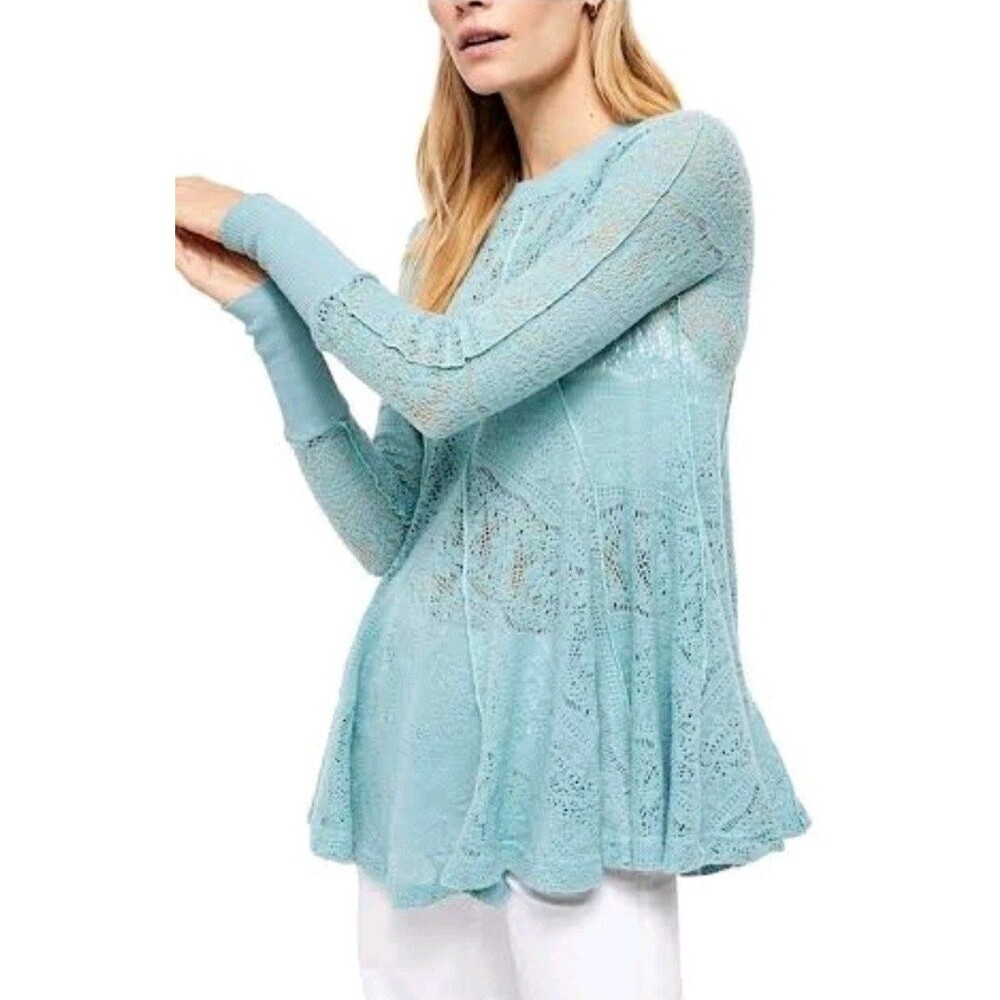 NWT Free People Astral Sea Coffee in the Morning Lace Tunic Skater Dress SMALL - Picture 2 of 12